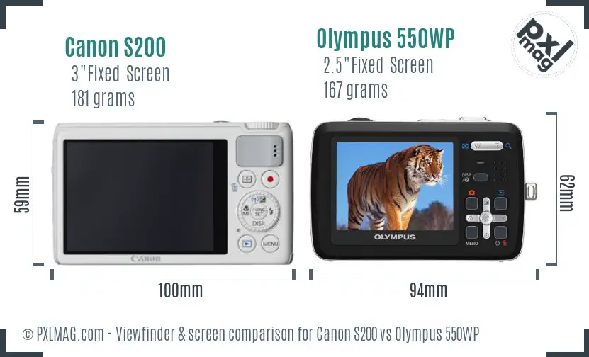 Canon S200 vs Olympus 550WP Screen and Viewfinder comparison