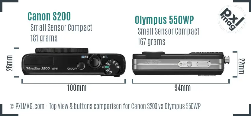 Canon S200 vs Olympus 550WP top view buttons comparison
