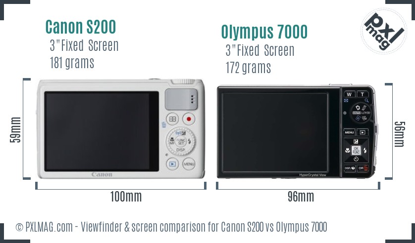 Canon S200 vs Olympus 7000 Screen and Viewfinder comparison