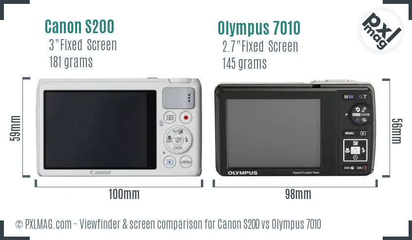 Canon S200 vs Olympus 7010 Screen and Viewfinder comparison