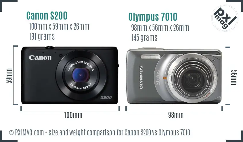 Canon S200 vs Olympus 7010 size comparison