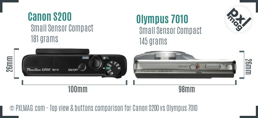 Canon S200 vs Olympus 7010 top view buttons comparison