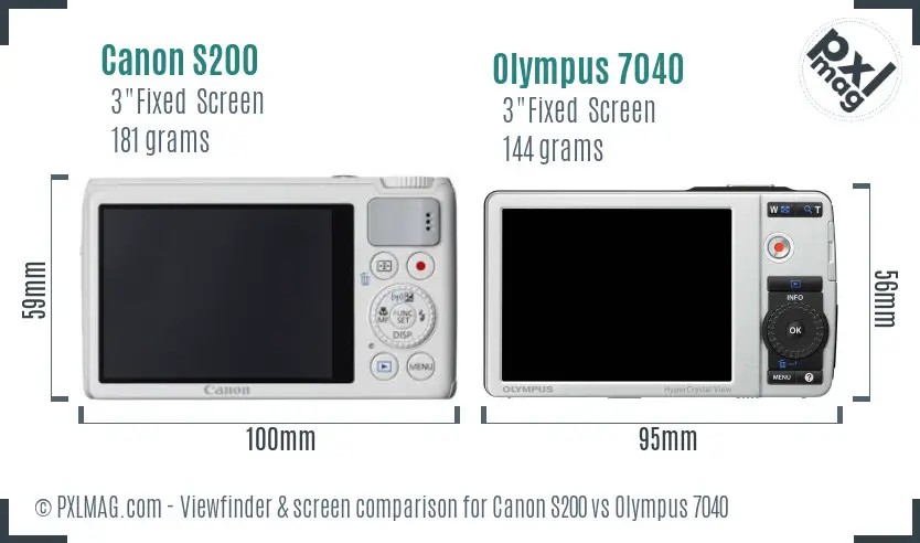Canon S200 vs Olympus 7040 Screen and Viewfinder comparison