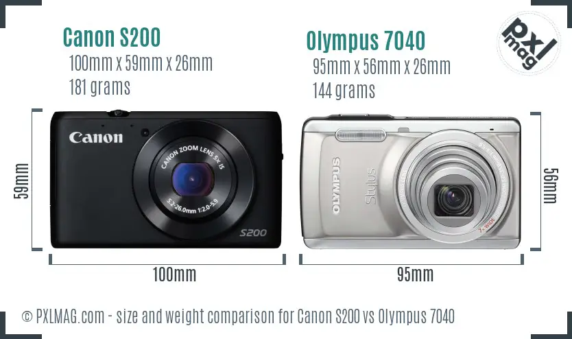 Canon S200 vs Olympus 7040 size comparison