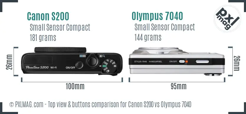 Canon S200 vs Olympus 7040 top view buttons comparison