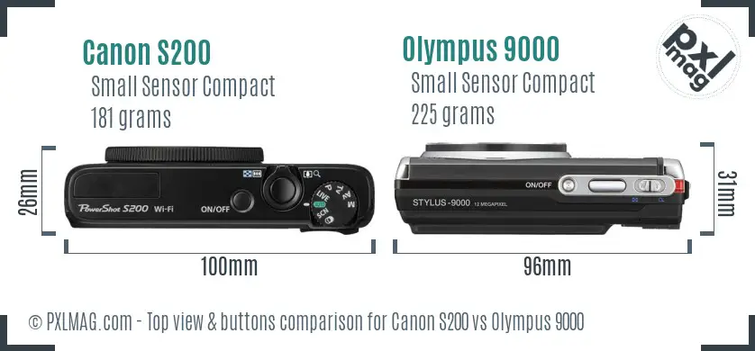Canon S200 vs Olympus 9000 top view buttons comparison Canon S200 vs Olympus 9000 top view buttons comparison