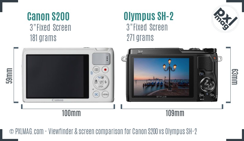 Canon S200 vs Olympus SH-2 Screen and Viewfinder comparison