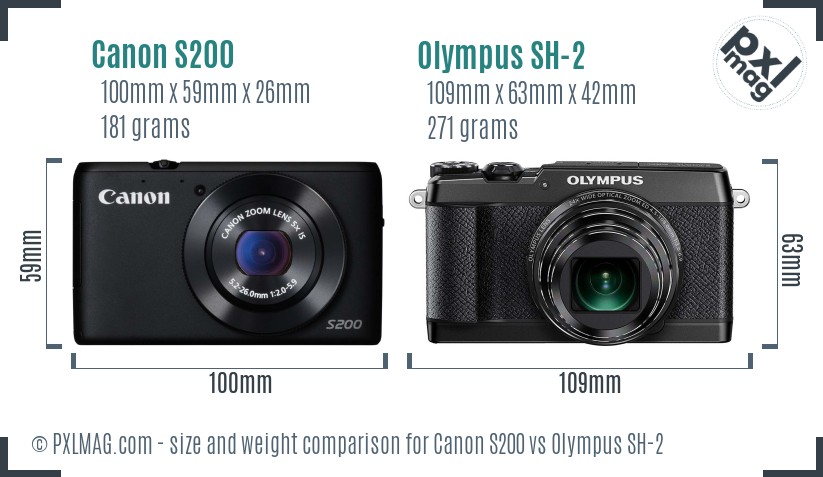 Canon S200 vs Olympus SH-2 size comparison