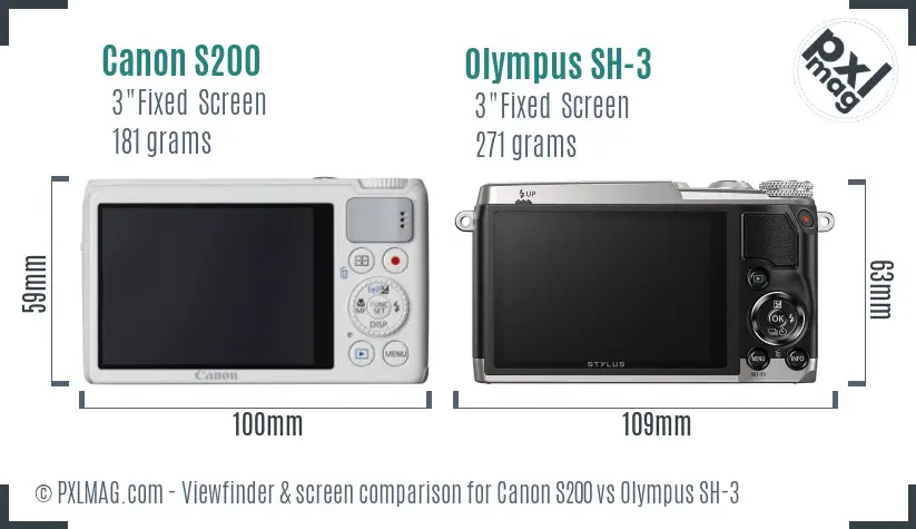 Canon S200 vs Olympus SH-3 Screen and Viewfinder comparison