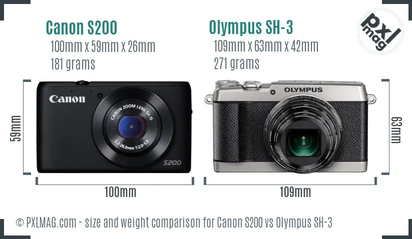Canon S200 vs Olympus SH-3 size comparison
