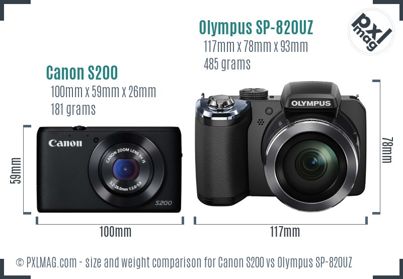 Canon S200 vs Olympus SP-820UZ size comparison