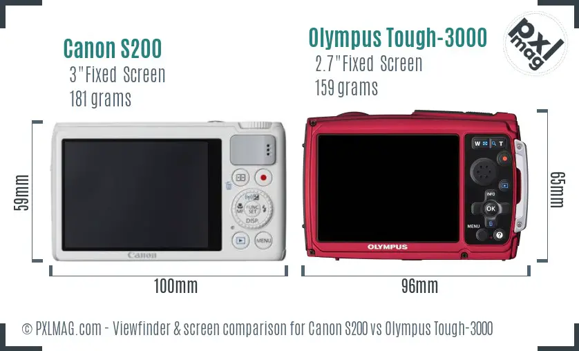 Canon S200 vs Olympus Tough-3000 Screen and Viewfinder comparison