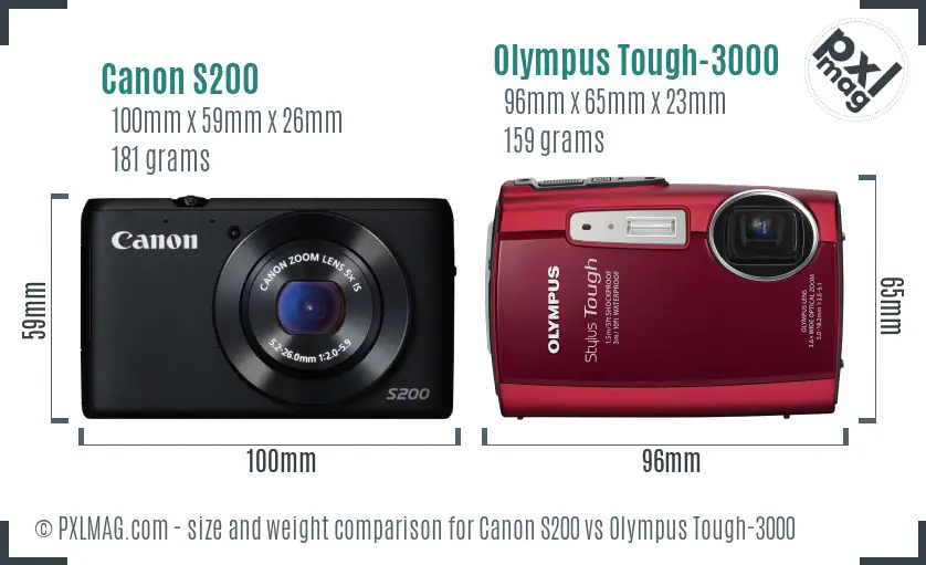 Canon S200 vs Olympus Tough-3000 size comparison Canon S200 vs Olympus Tough-3000 size comparison