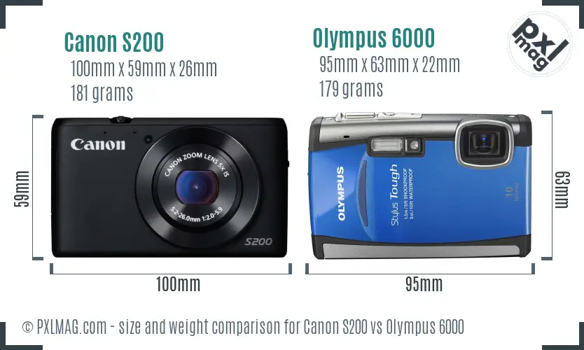 Canon S200 vs Olympus 6000 size comparison