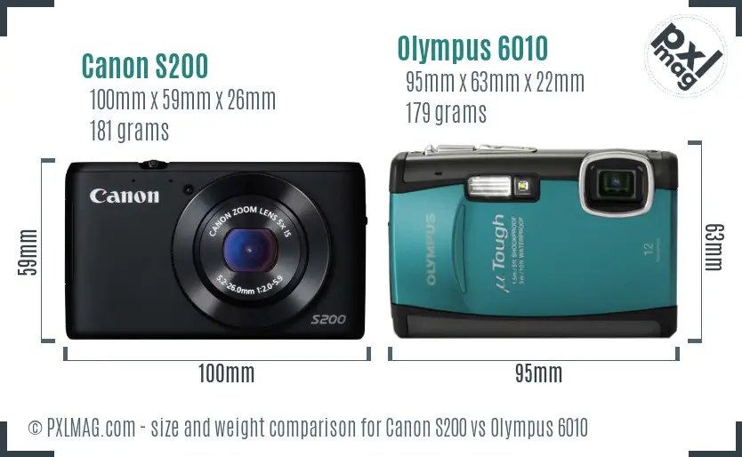 Canon S200 vs Olympus 6010 size comparison