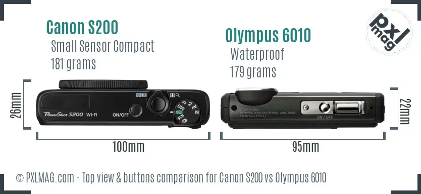 Canon S200 vs Olympus 6010 top view buttons comparison