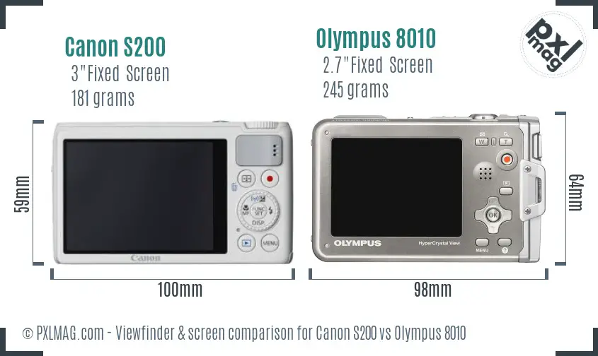 Canon S200 vs Olympus 8010 Screen and Viewfinder comparison