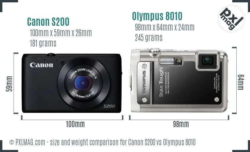 Canon S200 vs Olympus 8010 size comparison