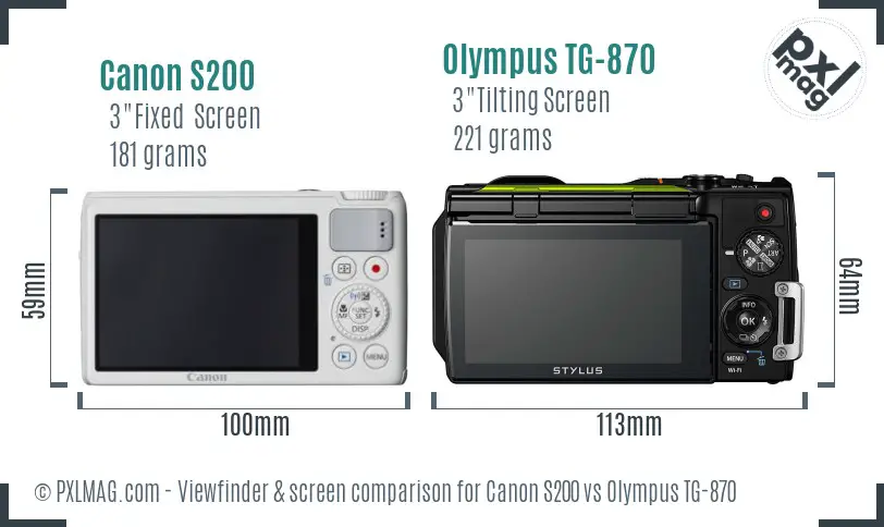Canon S200 vs Olympus TG-870 Screen and Viewfinder comparison