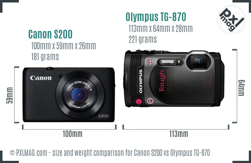 Canon S200 vs Olympus TG-870 size comparison
