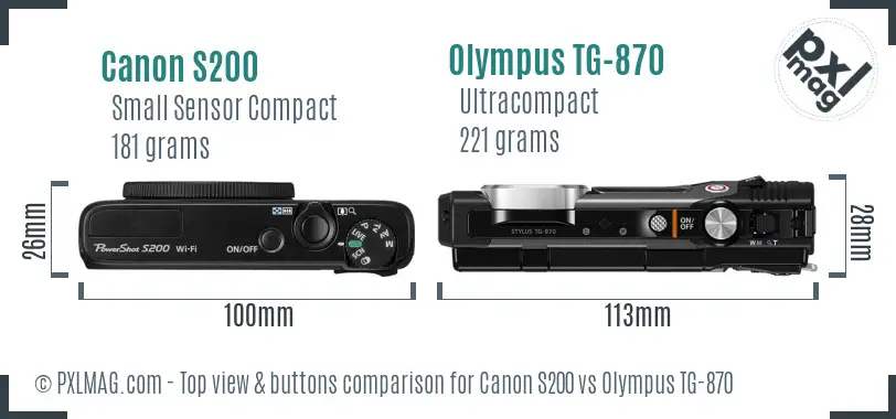 Canon S200 vs Olympus TG-870 top view buttons comparison