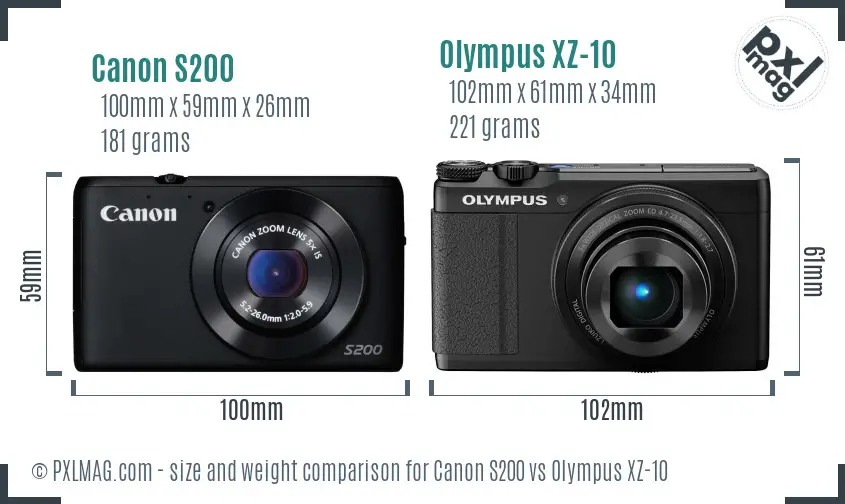 Canon S200 vs Olympus XZ-10 size comparison Canon S200 vs Olympus XZ-10 size comparison