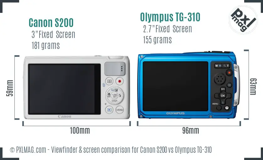 Canon S200 vs Olympus TG-310 Screen and Viewfinder comparison