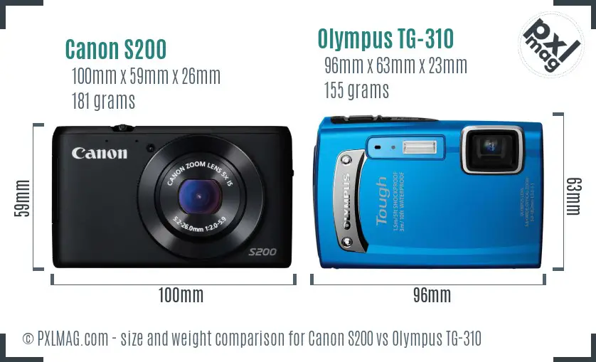 Canon S200 vs Olympus TG-310 size comparison