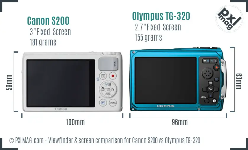 Canon S200 vs Olympus TG-320 Screen and Viewfinder comparison