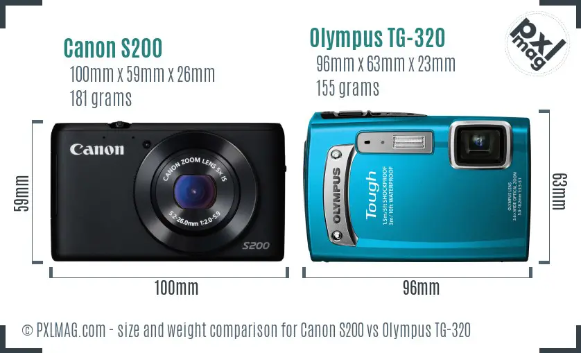 Canon S200 vs Olympus TG-320 size comparison