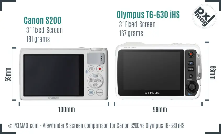 Canon S200 vs Olympus TG-630 iHS Screen and Viewfinder comparison