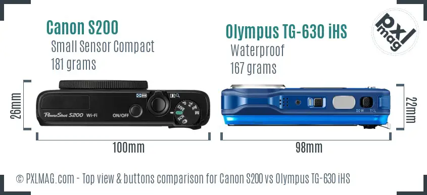 Canon S200 vs Olympus TG-630 iHS top view buttons comparison