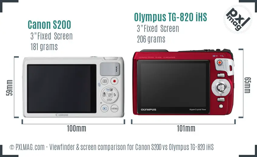 Canon S200 vs Olympus TG-820 iHS Screen and Viewfinder comparison