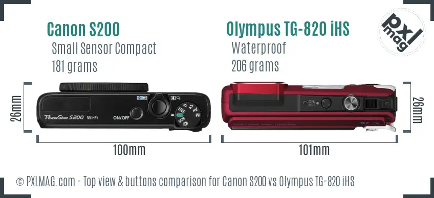 Canon S200 vs Olympus TG-820 iHS top view buttons comparison