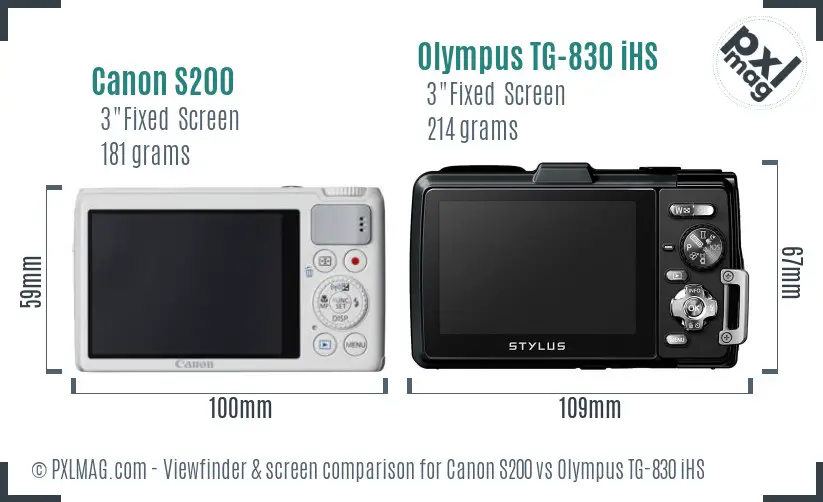 Canon S200 vs Olympus TG-830 iHS Screen and Viewfinder comparison