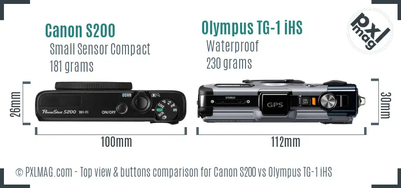 Canon S200 vs Olympus TG-1 iHS top view buttons comparison