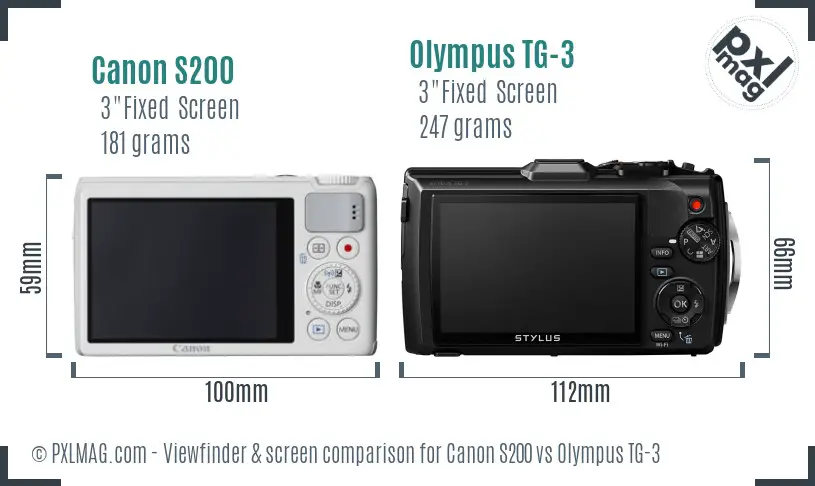 Canon S200 vs Olympus TG-3 Screen and Viewfinder comparison