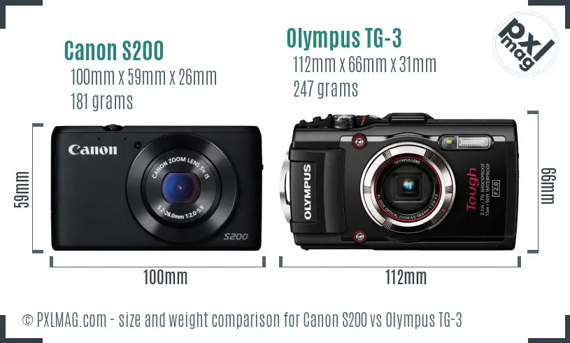 Canon S200 vs Olympus TG-3 size comparison