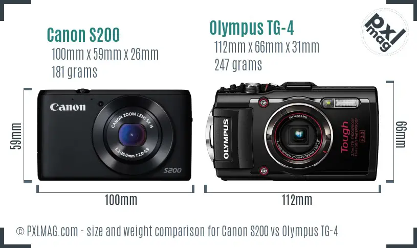 Canon S200 vs Olympus TG-4 size comparison