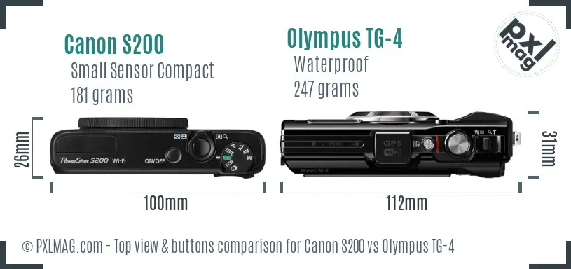 Canon S200 vs Olympus TG-4 top view buttons comparison