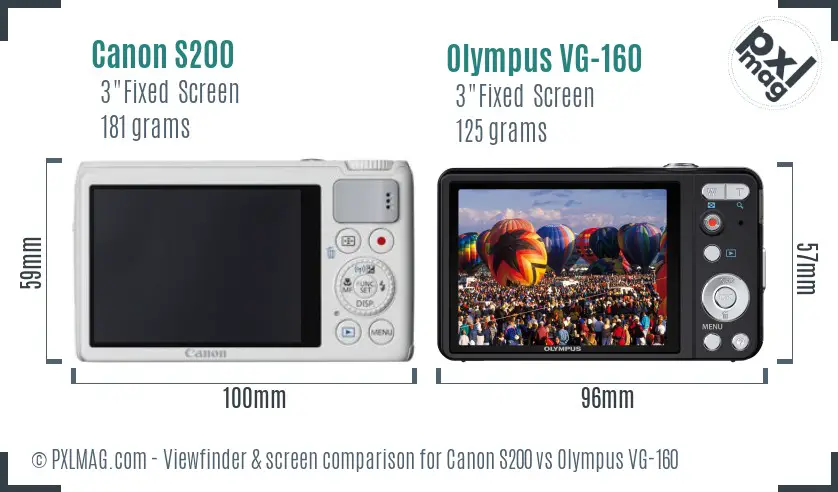 Canon S200 vs Olympus VG-160 Screen and Viewfinder comparison