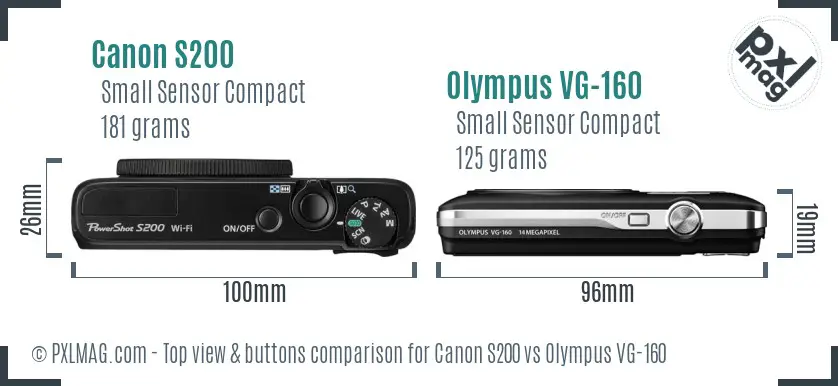 Canon S200 vs Olympus VG-160 top view buttons comparison