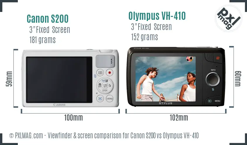 Canon S200 vs Olympus VH-410 Screen and Viewfinder comparison