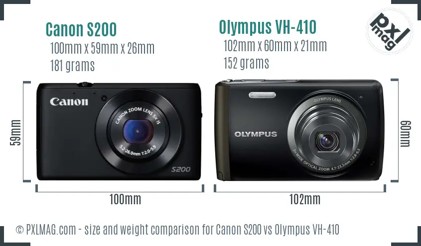 Canon S200 vs Olympus VH-410 size comparison