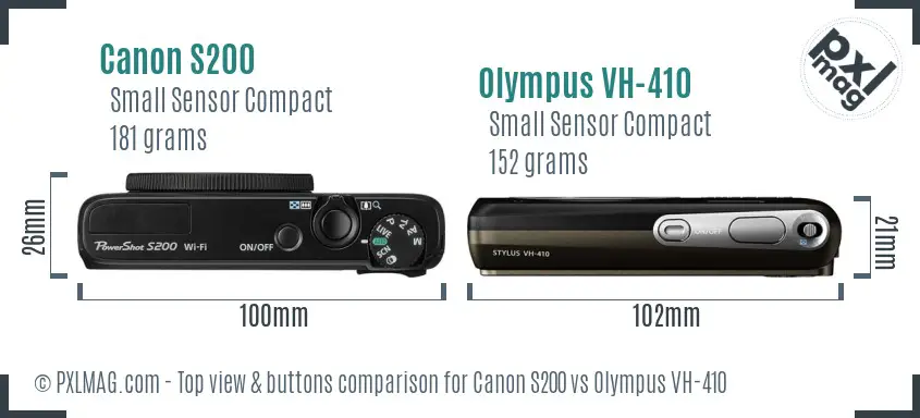 Canon S200 vs Olympus VH-410 top view buttons comparison