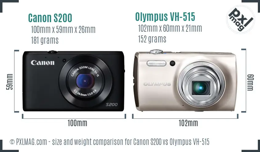 Canon S200 vs Olympus VH-515 size comparison