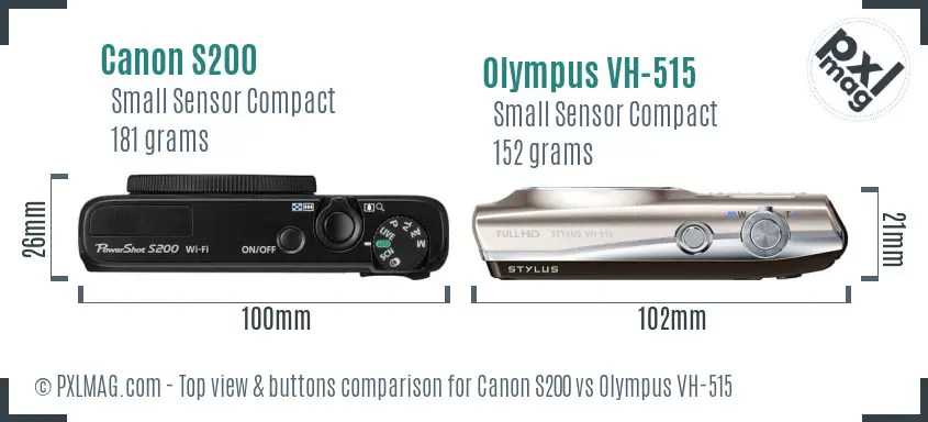 Canon S200 vs Olympus VH-515 top view buttons comparison