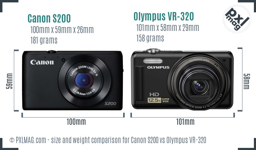 Canon S200 vs Olympus VR-320 size comparison Canon S200 vs Olympus VR-320 size comparison