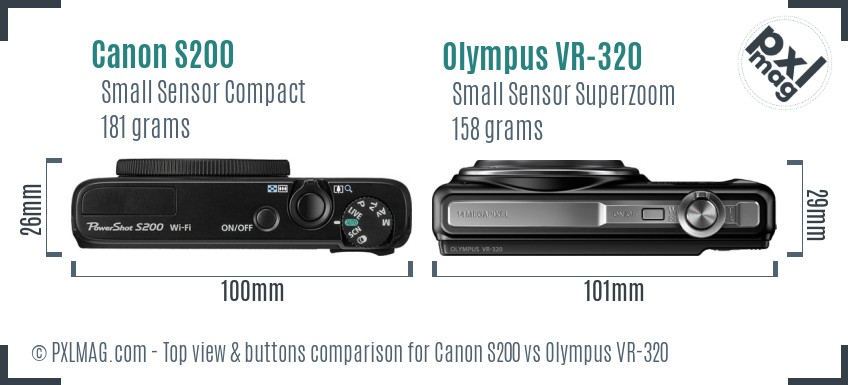 Canon S200 vs Olympus VR-320 top view buttons comparison