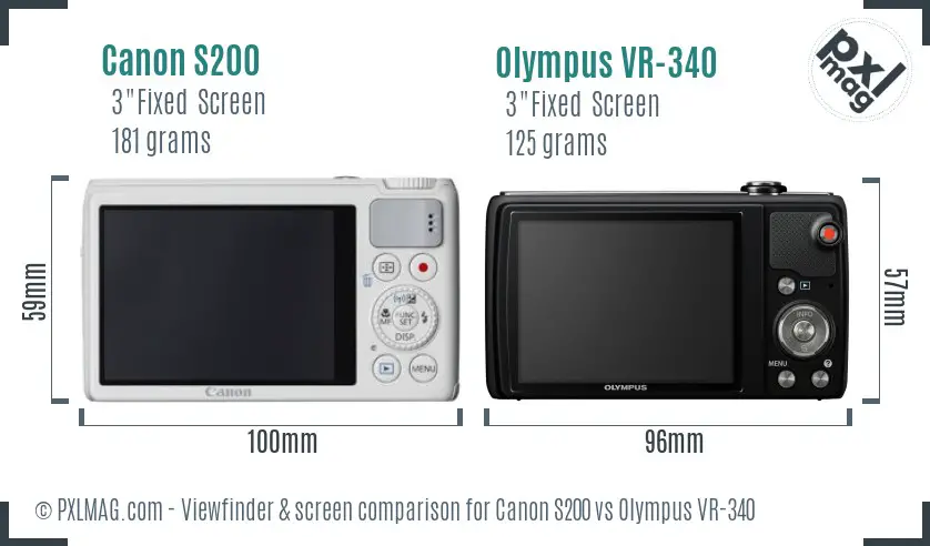Canon S200 vs Olympus VR-340 Screen and Viewfinder comparison